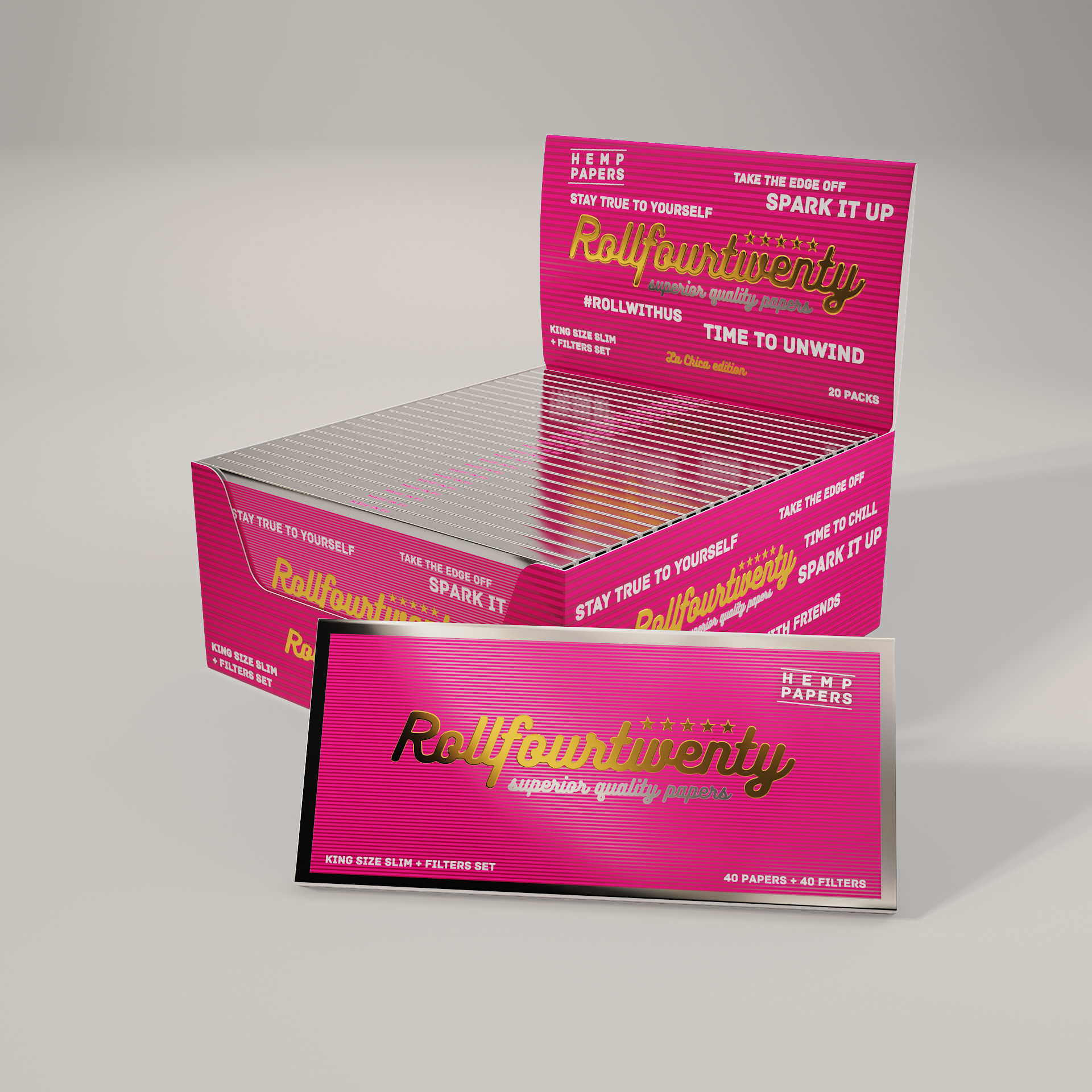 Cigaretové papírky a filtry - SET Pink La Chica - box 20 ks