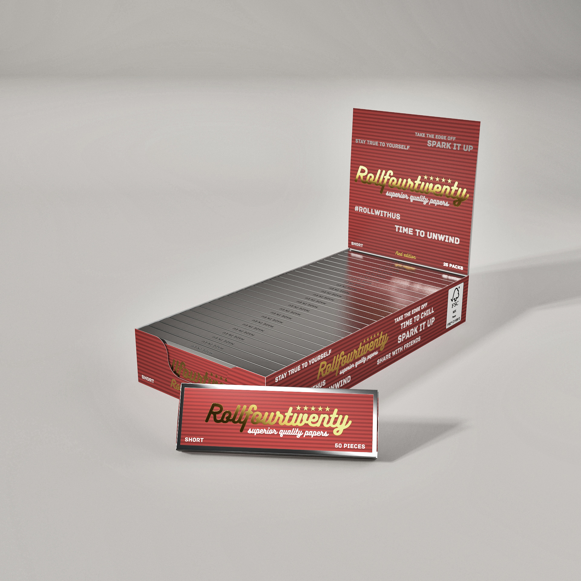 R420 cigaretové papírky krátké - Short v červené nebo stříbrné barvě - box 25 ks